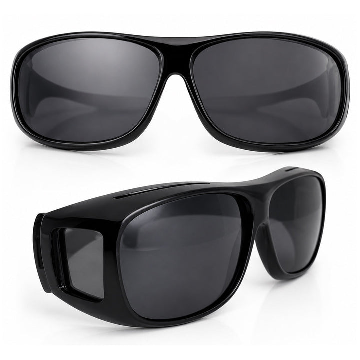 Comfortable unisex polarized sports eyewear set for driving day & night. Reduces glare, protects eyes, ideal for all conditions.