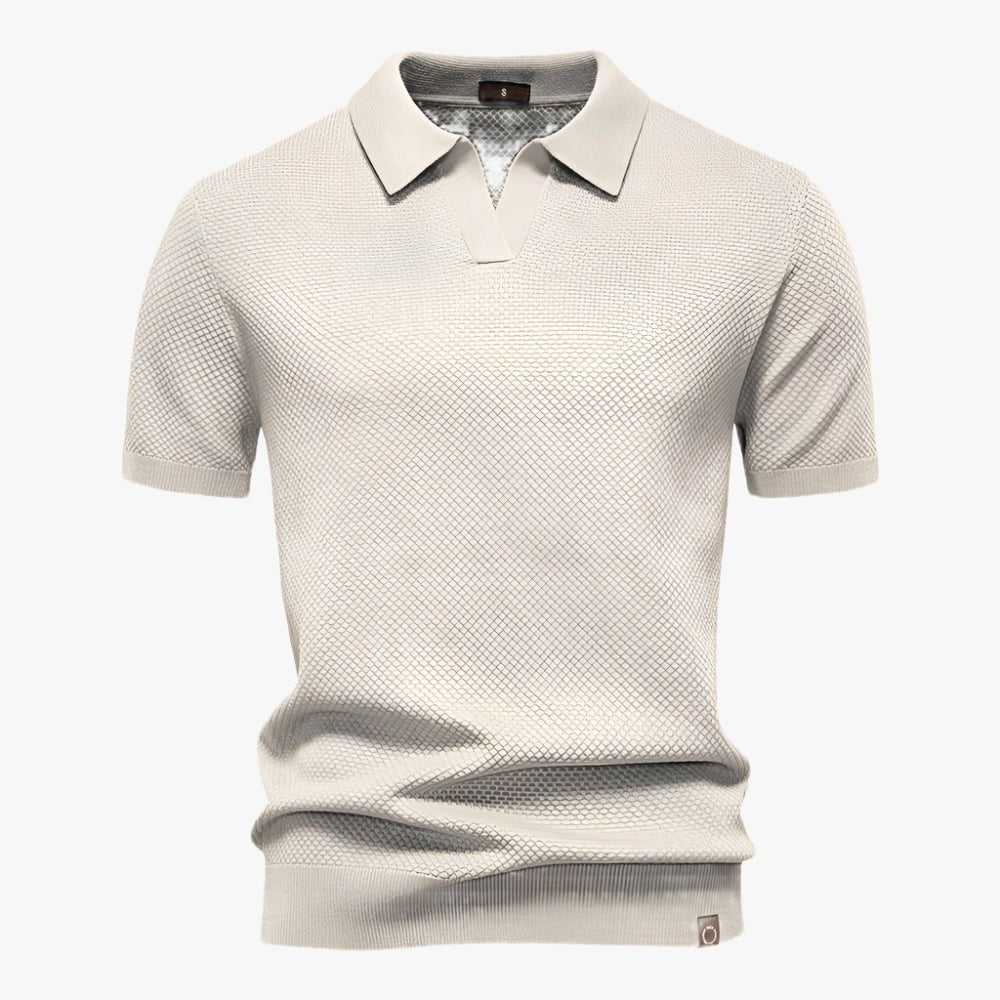 Stylish men's V-neck short sleeve shirt, a casual polo for summer and relaxed wear.