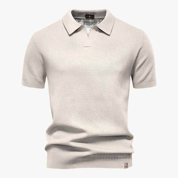 Stylish men's V-neck short sleeve shirt, a casual polo for summer and relaxed wear.