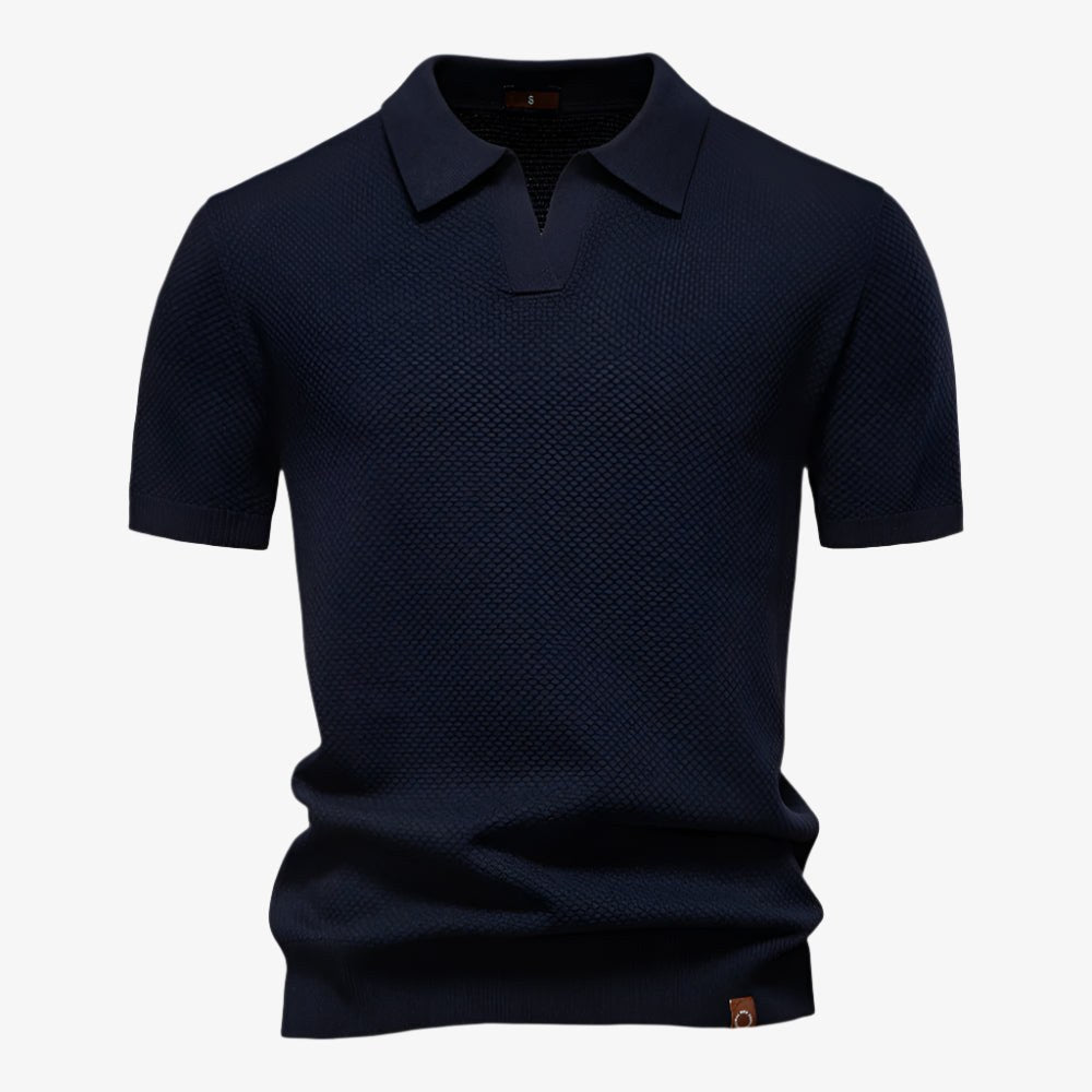 Stylish men's short sleeve V-neck polo, perfect for casual summer fashion and comfort.