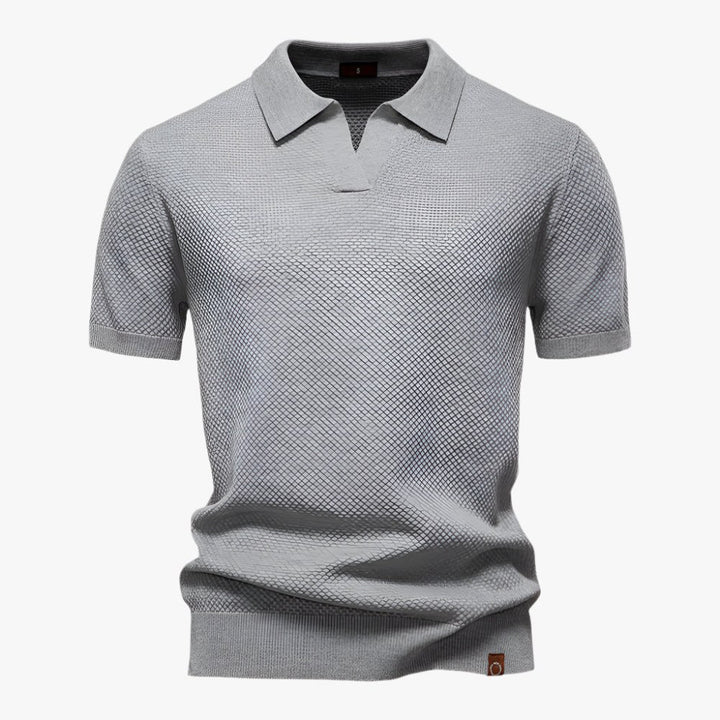 Everyday men's casual V-neck polo shirt, short sleeves for a relaxed summer look.