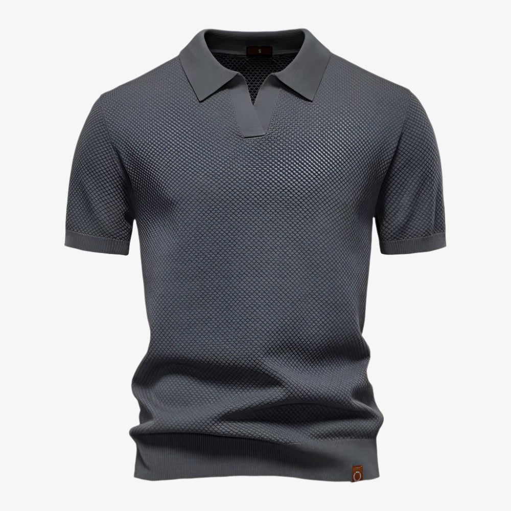Versatile men's V-neck polo shirt, short sleeves for relaxed summer fashion.