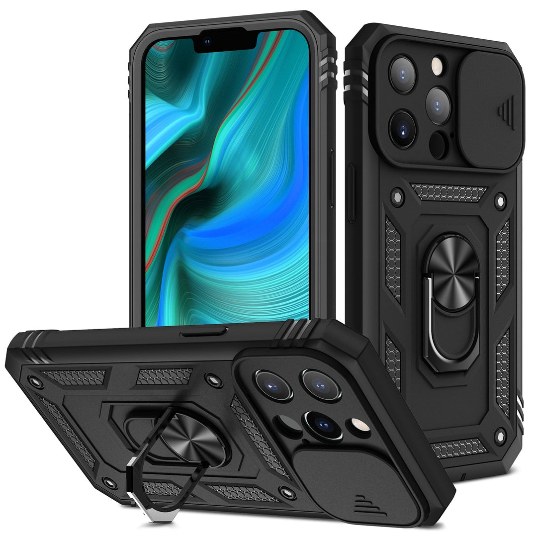 Black heavy duty iPhone case with reinforced corners and secure MagSafe attachment