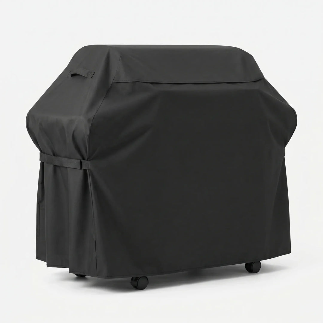 Premium black heavy-duty waterproof outdoor grill cover for gas barbecues. Ultimate weather protection.