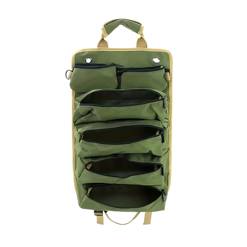 Unisex heavy-duty roll-up tool bag, a durable multi-pocket organizer for all your portable tools.