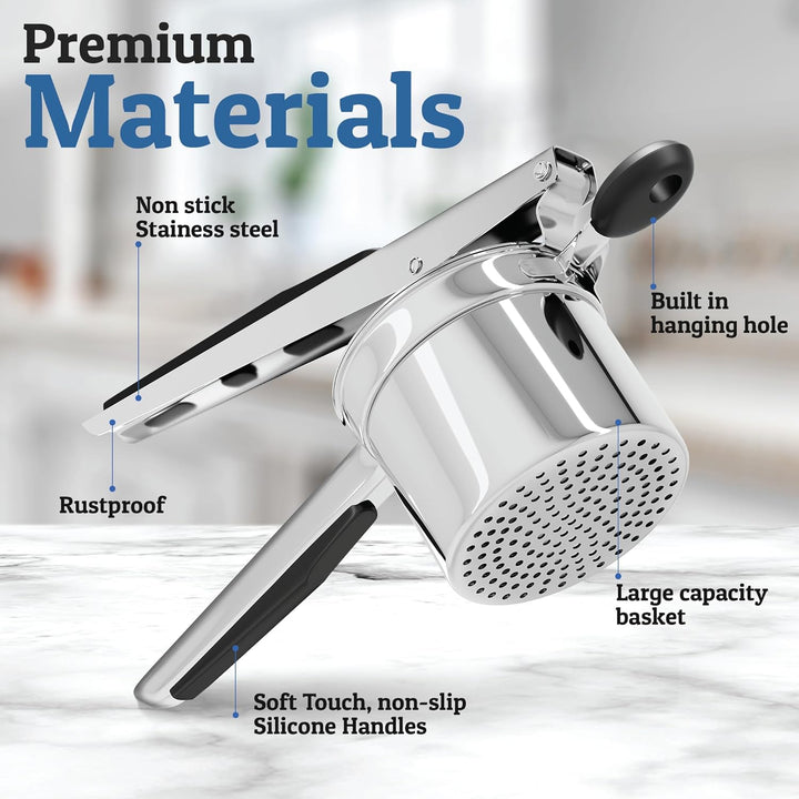 Comfortable grip stainless steel potato masher for effortless mashing