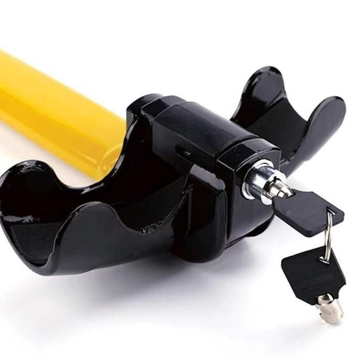 Robust anti-theft steering wheel lock for universal car security. Heavy-duty vehicle safety accessory.