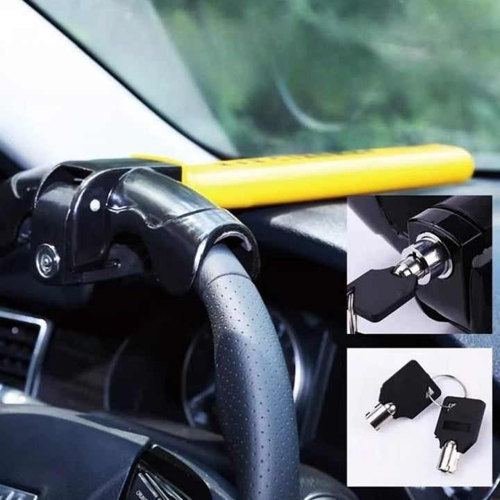 Universal heavy-duty auto steering wheel lock, essential for car security & anti-theft vehicle safety.