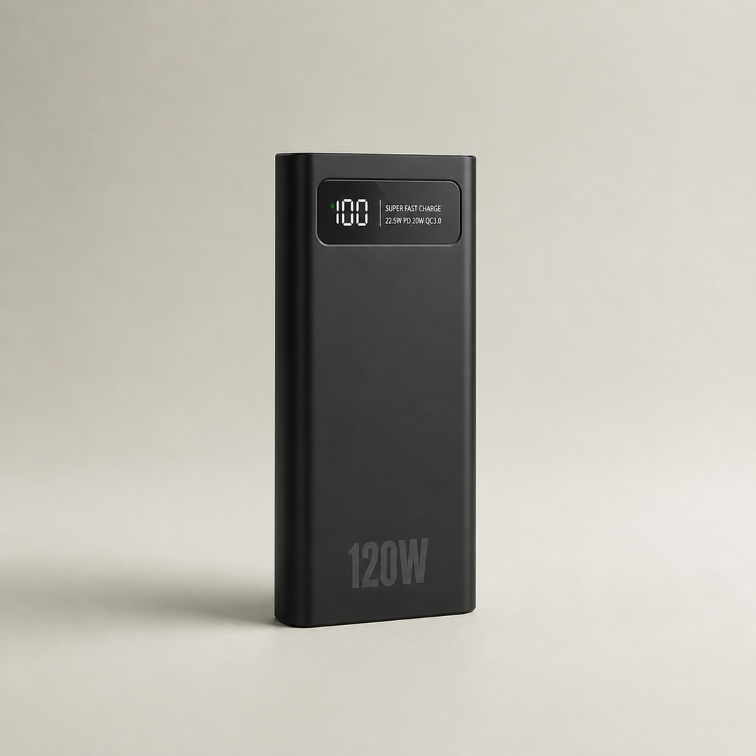 Universal portable power bank with super-fast charging for all your devices, essential travel tech accessory.