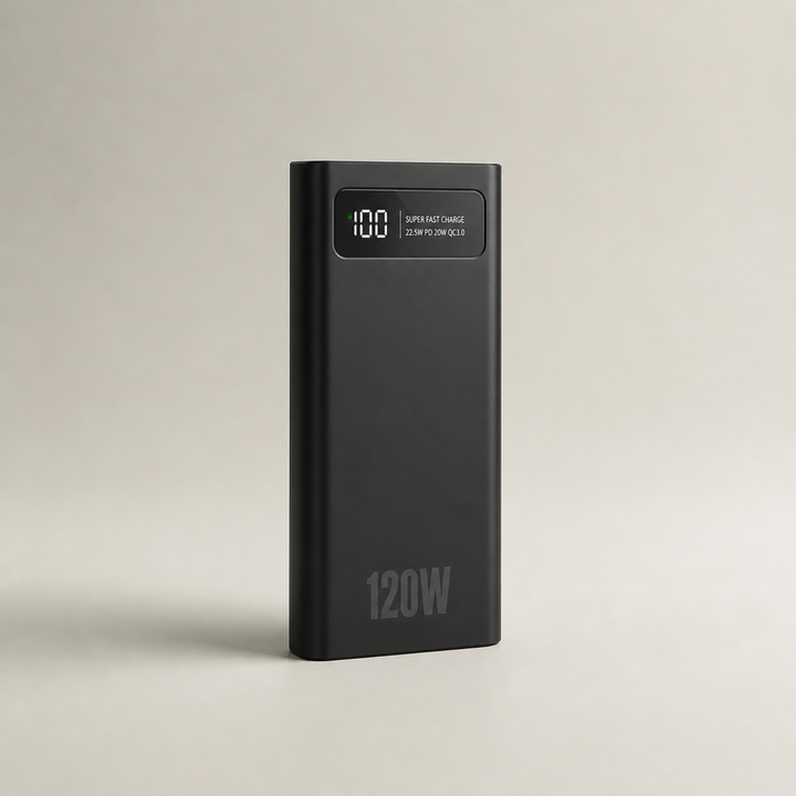 Universal portable power bank with super-fast charging for all your devices, essential travel tech accessory.