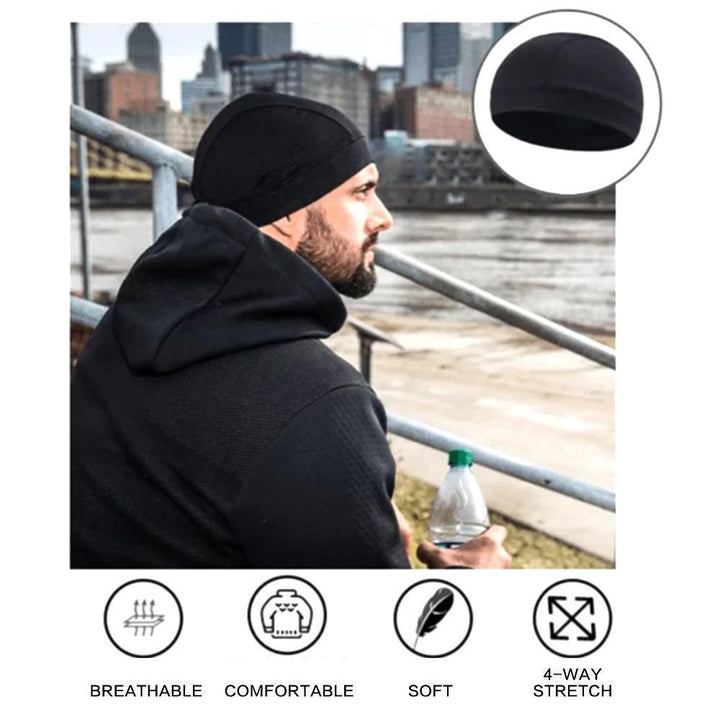 Breathable sweat-wicking cooling cap, a unisex helmet liner for motorcycle, bike, ski, snowboard.