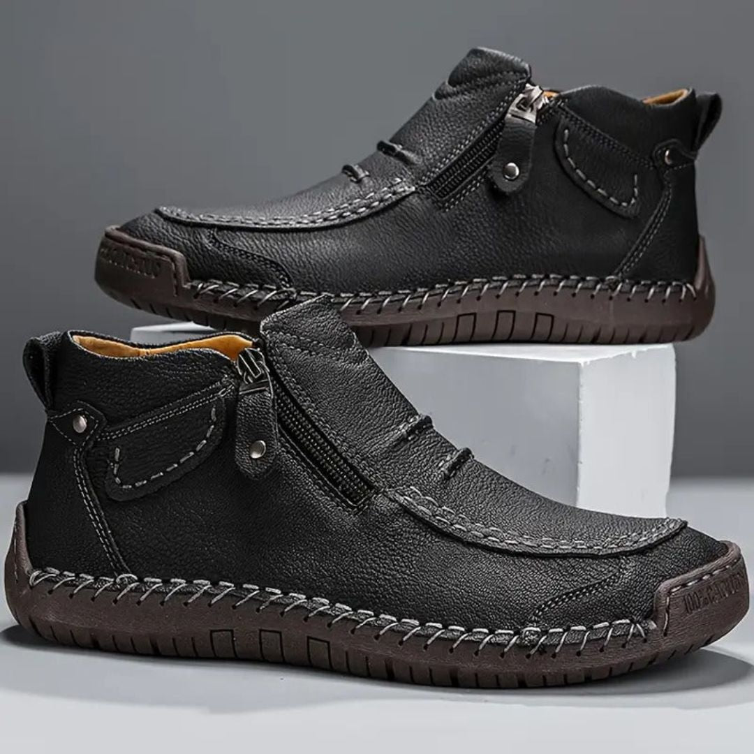 Supportive men's orthopedic ankle boots for comfortable walking & casual wear, featuring a convenient side zip.