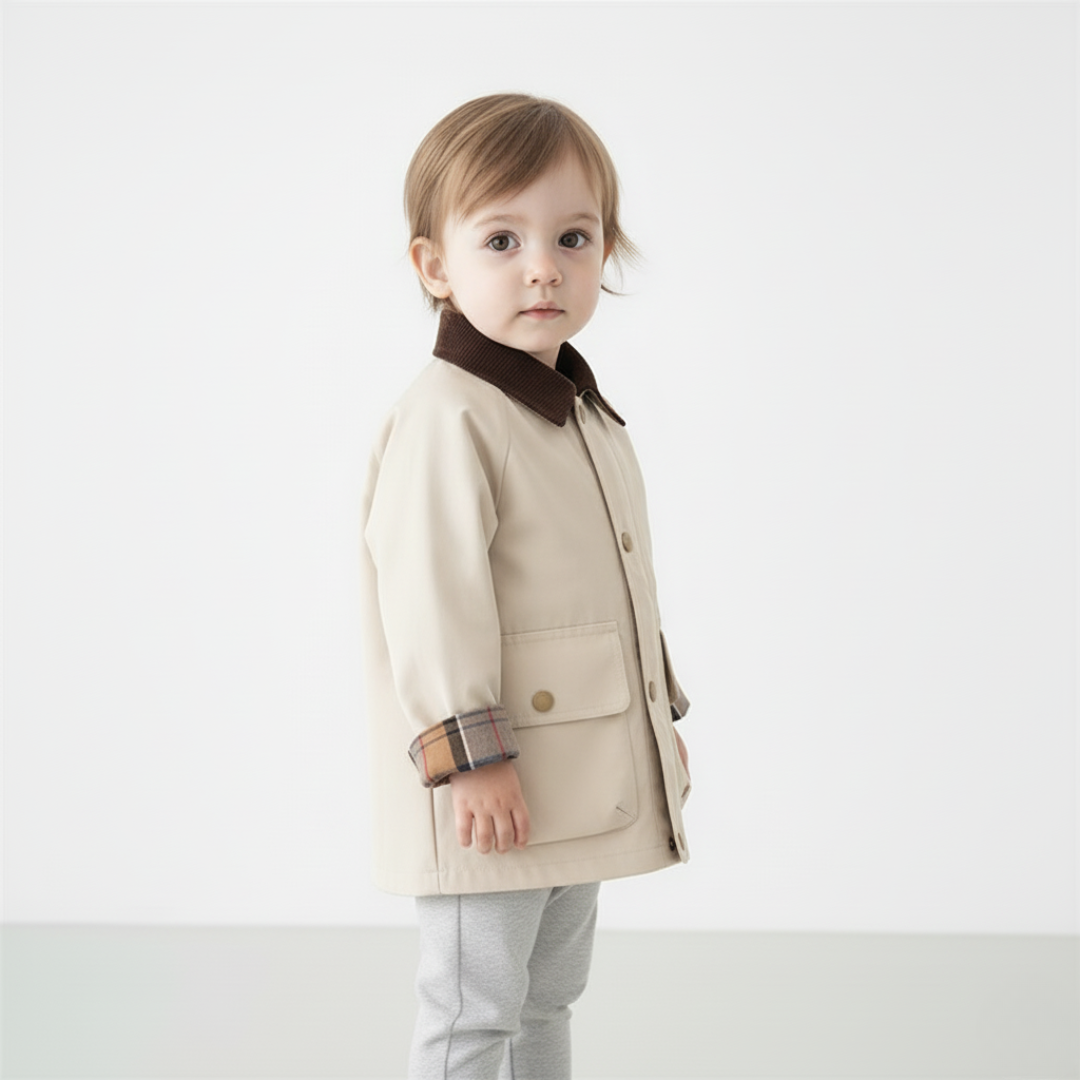 Toddler fashion plaid cuff jacket. Stylish button-down kids outerwear for everyday wear.