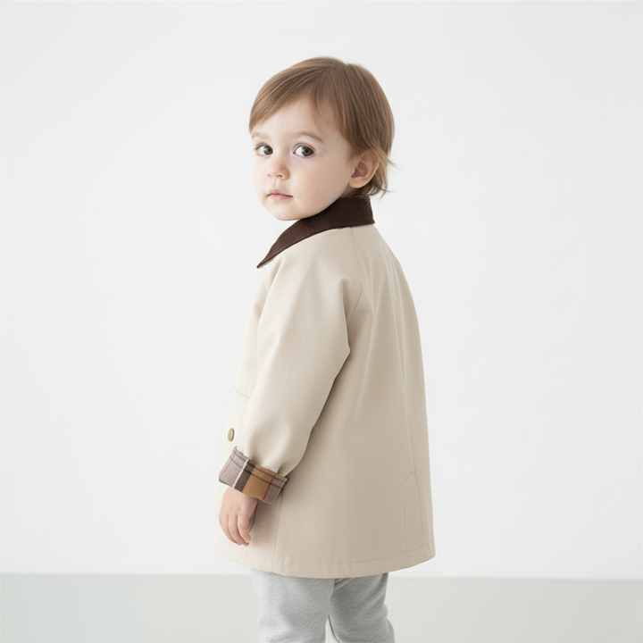 Everyday stylish boys' jacket with unique plaid cuff detail. Essential kids' casual wear.