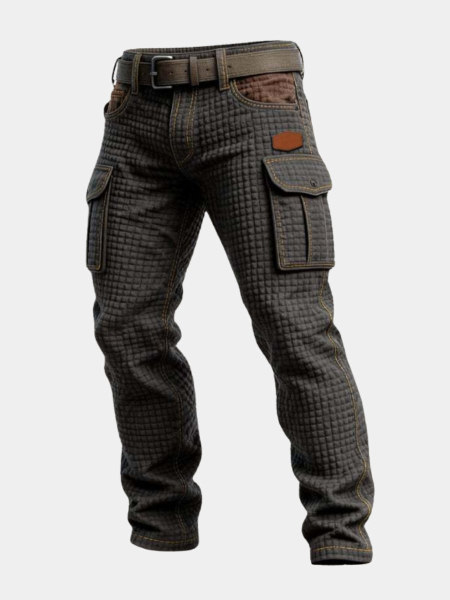 Men's Alexander black slim cargo pants with textured design. Stylish & comfortable for everyday wear.