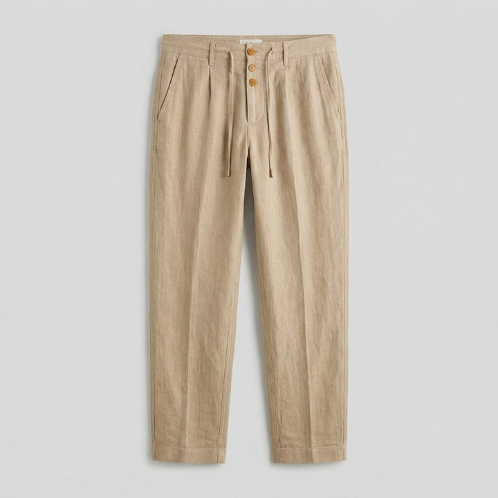 Gray men's relaxed fit pleated trousers, perfect for laid-back style and everyday wear.