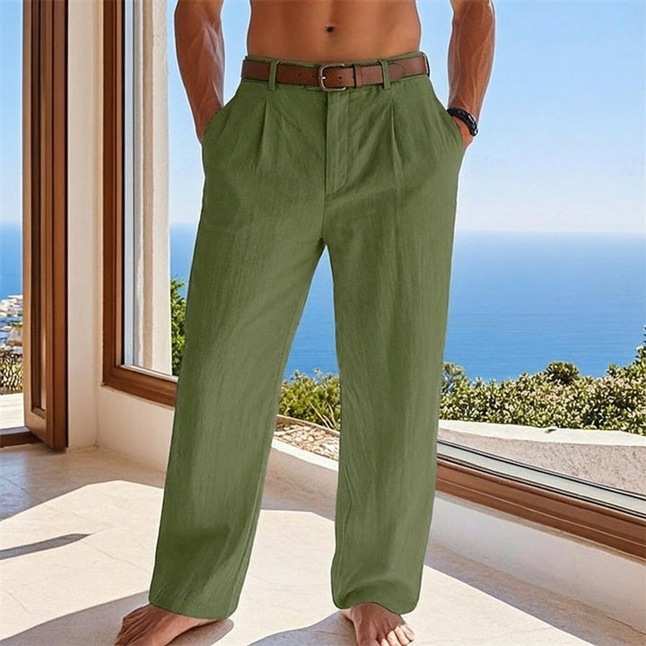 Men's light blue loose fit summer trousers, lightweight and casual, perfect for warm weather.