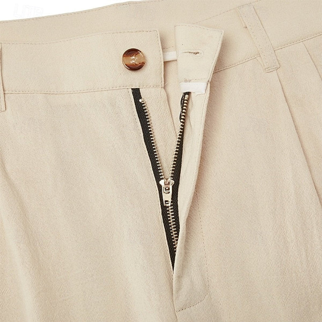 Men's beige loose fit summer trousers, lightweight and comfortable for warm-weather casual style.