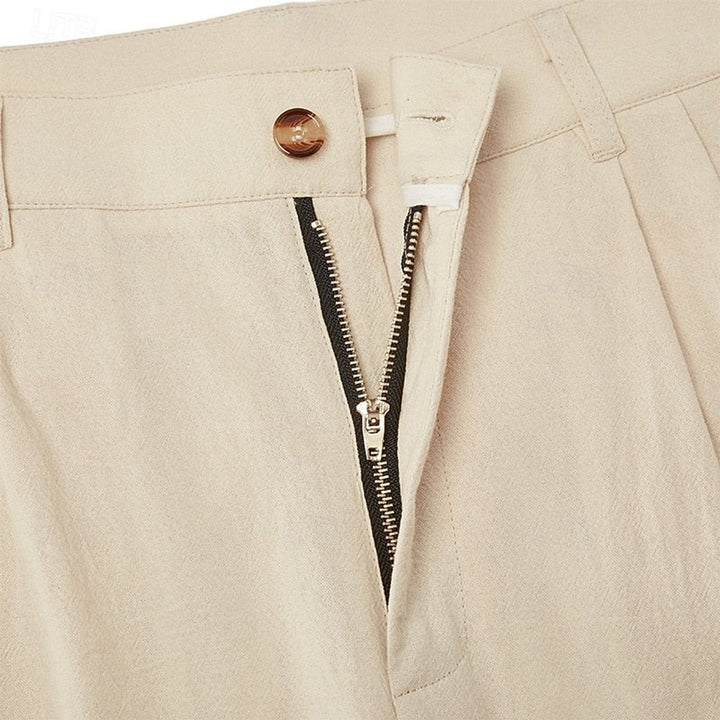 Men's beige loose fit summer trousers, lightweight and comfortable for warm-weather casual style.