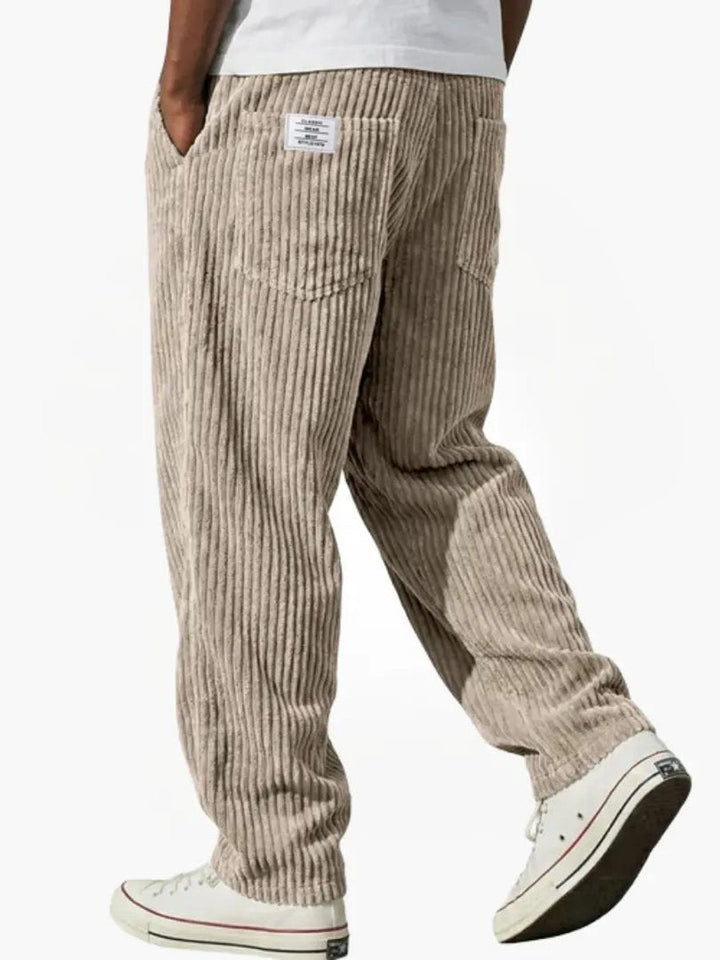 Timeless men's fashion: relaxed fit corduroy trousers for versatile casual outfits and everyday wear.