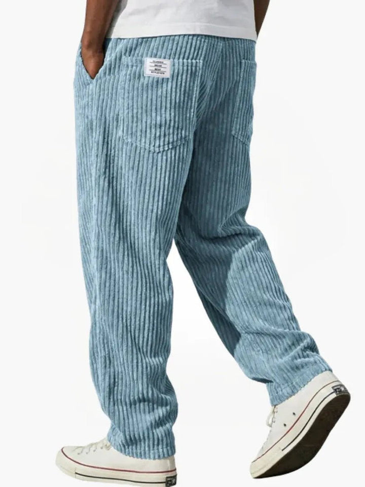 Ultra-comfortable men's corduroy pants with a relaxed fit & elastic waist for all-day wear and style.