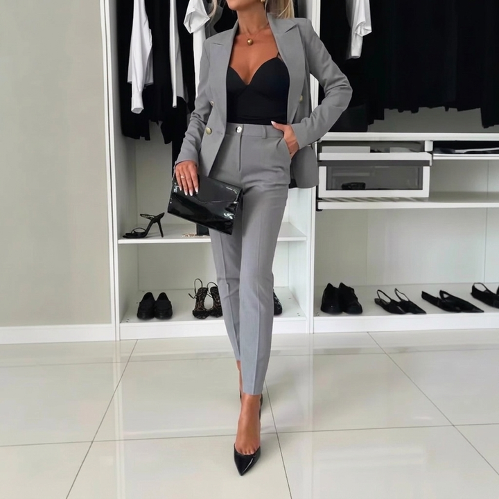 Professional women's two-piece suit, a stylish blazer and pant combo for powerful workwear.