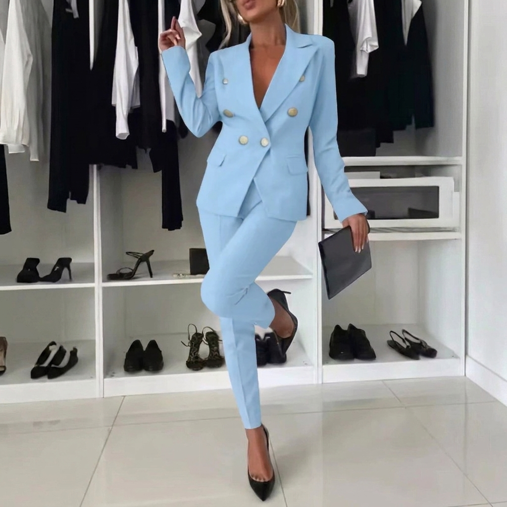 Women's professional attire blazer and pant set, a sleek two-piece for sophisticated looks.