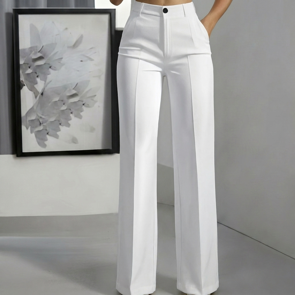 Minimalist women's trousers; comfortable, modern fit, perfect for elegant casual & office style.