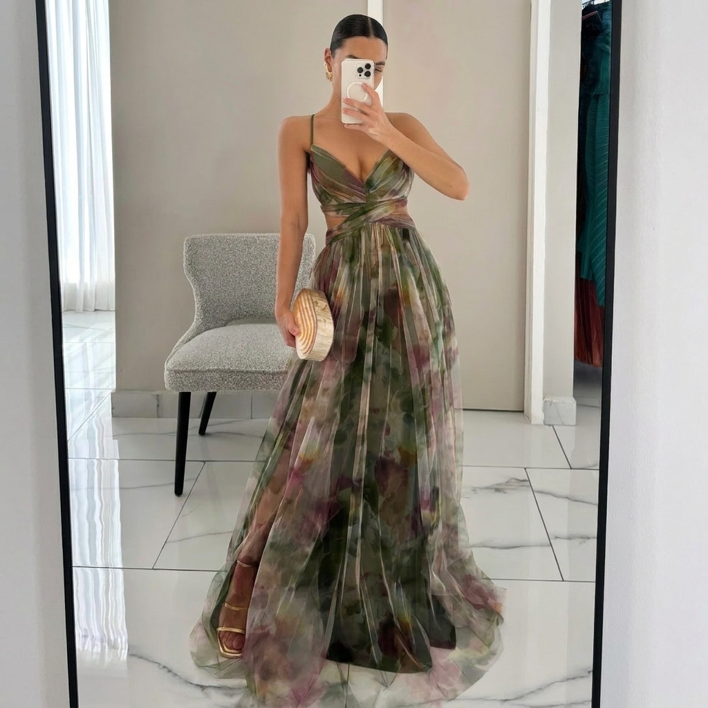 Elegant women's printed slip dress for summer chic, perfect for parties & vacation wear.