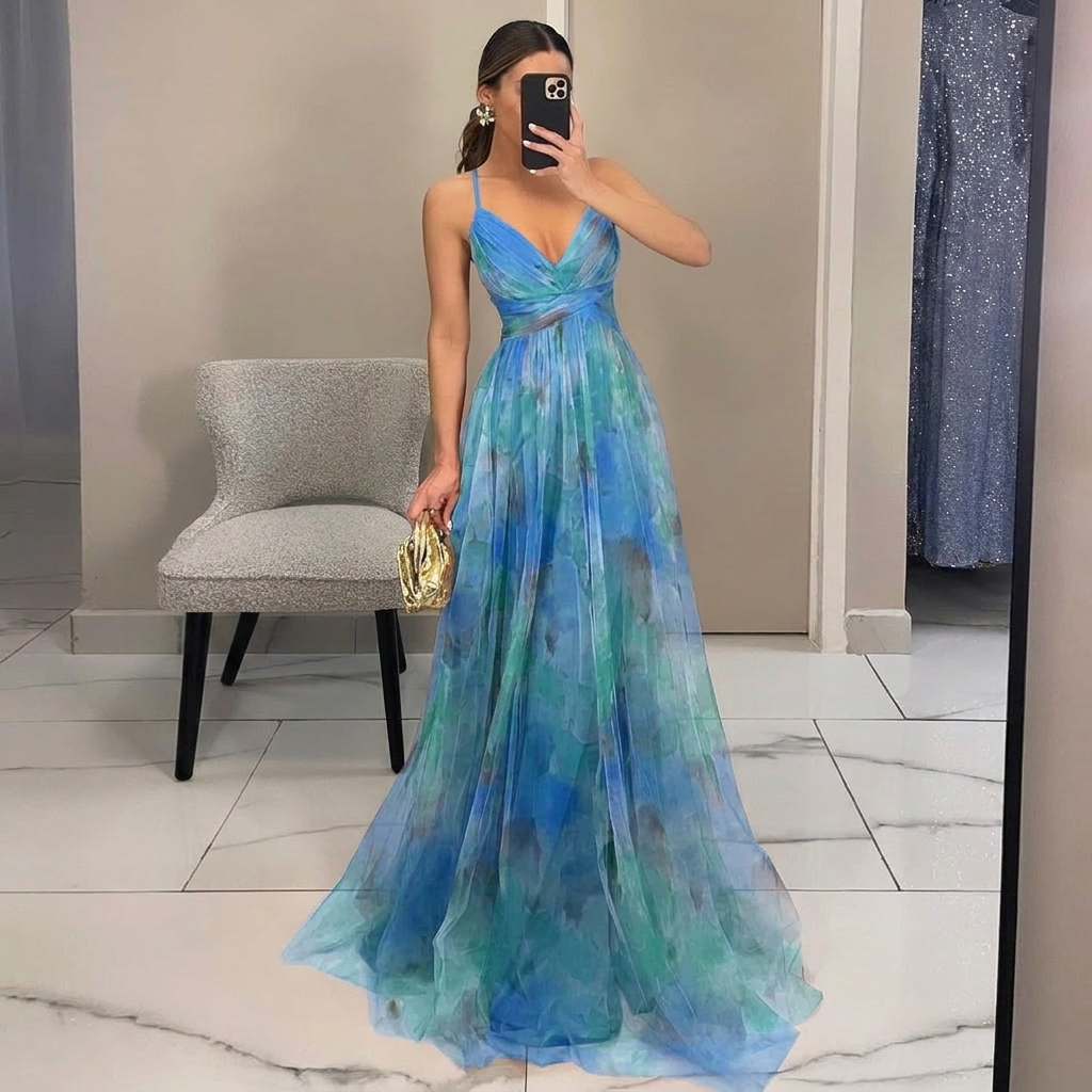 Chic women's sleeveless printed slip dress, ideal casual apparel for summer fashion.