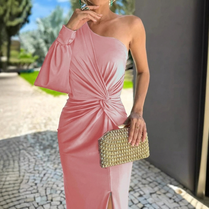 Elegant women's one shoulder long dress, a sleek and modern formal party dress.