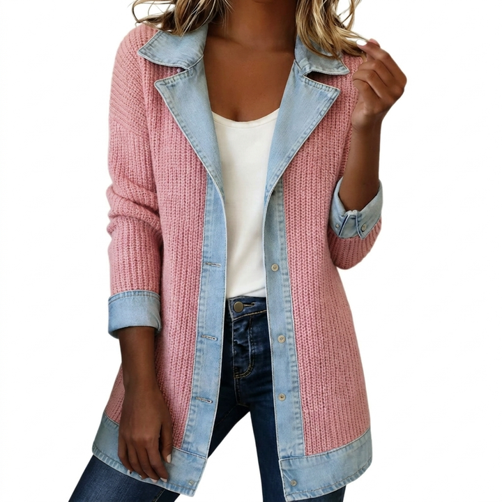 Stylish women's long sleeve patchwork jacket, versatile outerwear for transitional weather and daily commute.
