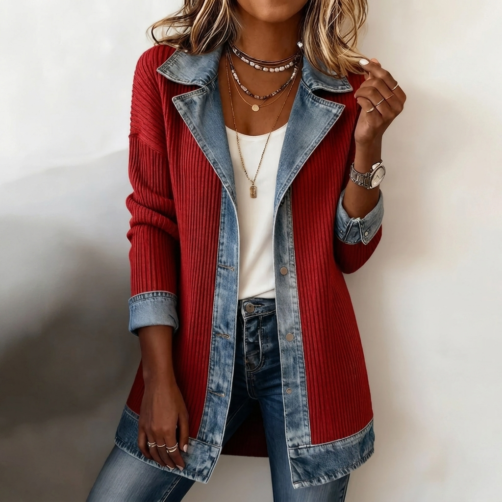 Chic women's long sleeve patchwork jacket, elevating any casual outfit with its trendy commuter style.