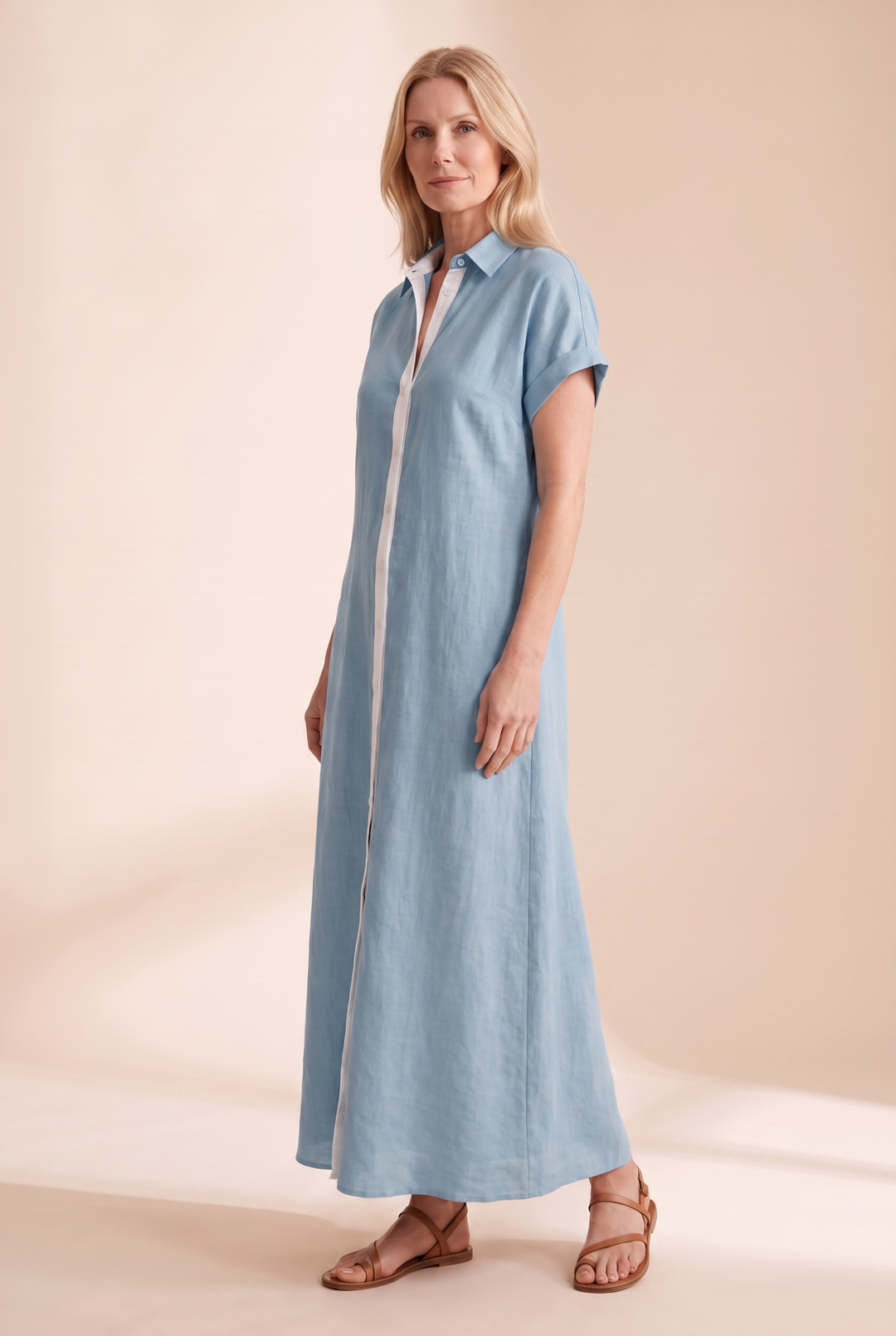 Women's casual relaxed fit button-front maxi shirt dress, perfect for summer everyday wear.