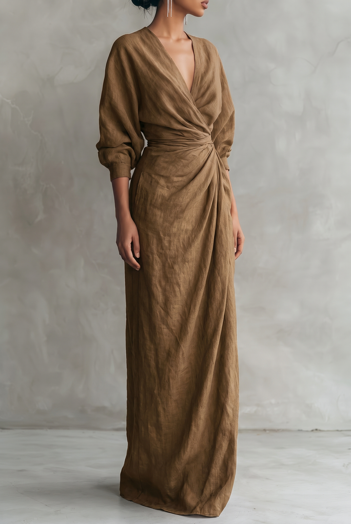 Elegant women's V-neck maxi dress. Ideal summer dress, beach wear, or comfortable casual fashion.