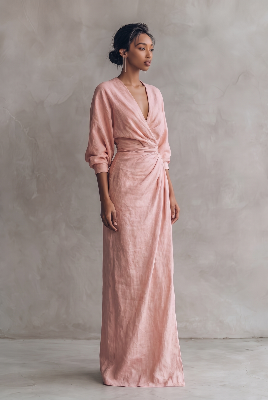 Flowing women's V-neck maxi dress. Full-length for an elegant, comfortable summer & casual look.