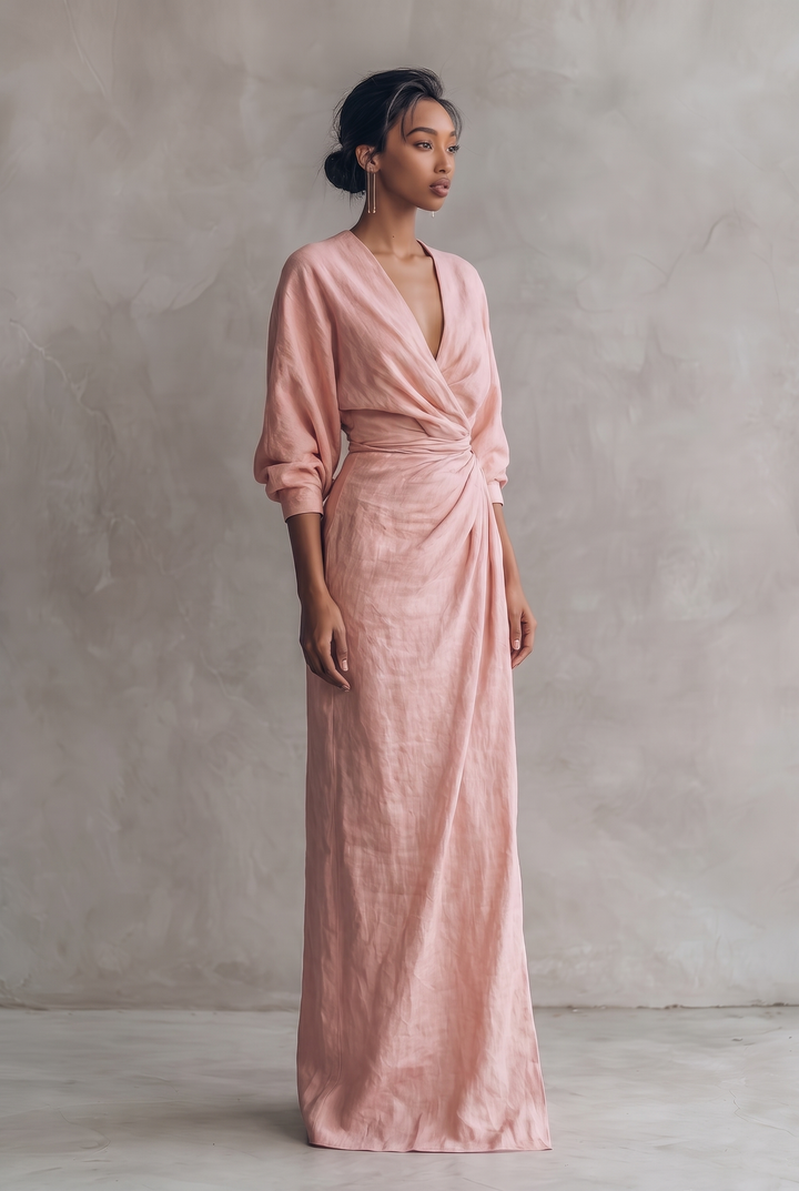 Flowing women's V-neck maxi dress. Full-length for an elegant, comfortable summer & casual look.