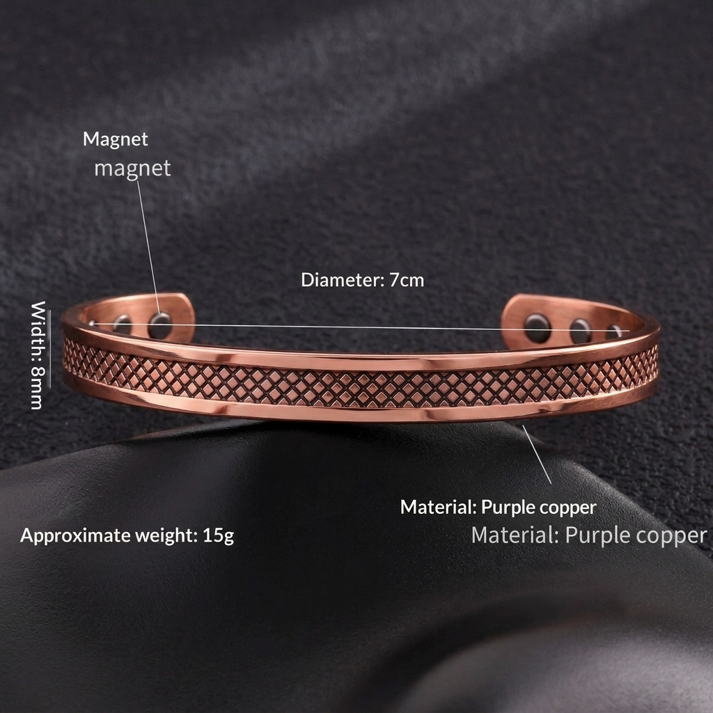 Elegant women's copper bracelet, simple minimalist design, perfect for daily wear or as a fashion accessory gift.