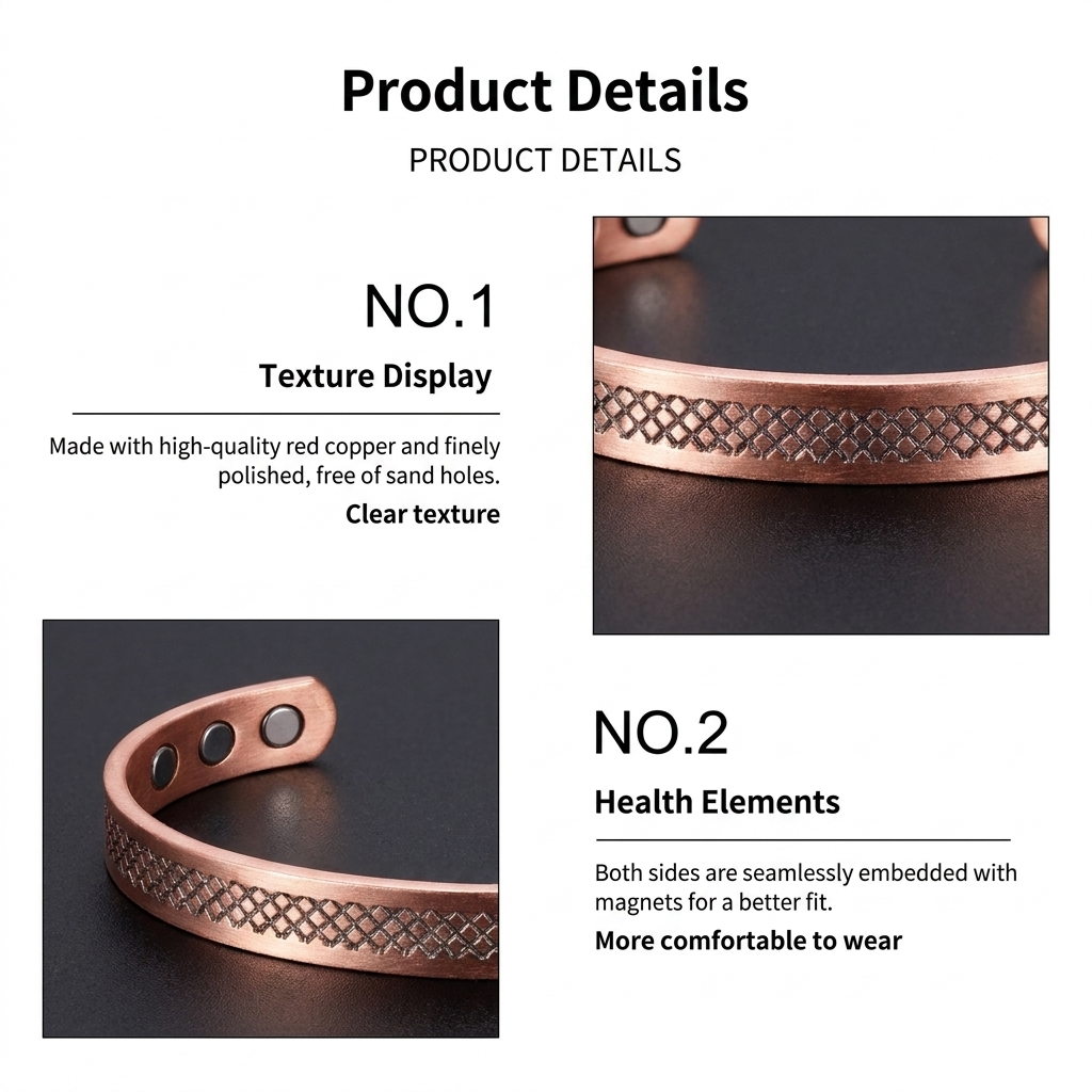 Versatile women's copper bracelet with a sleek metallic finish, ideal for everyday elegance & minimalist style.