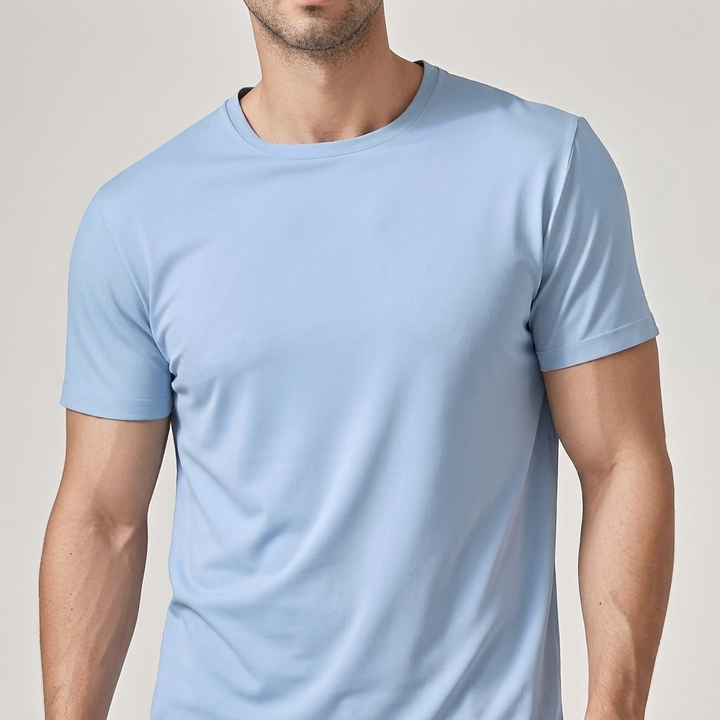 Men's casual fashion crew neck t-shirt, solid hue, short sleeve for versatile styling.