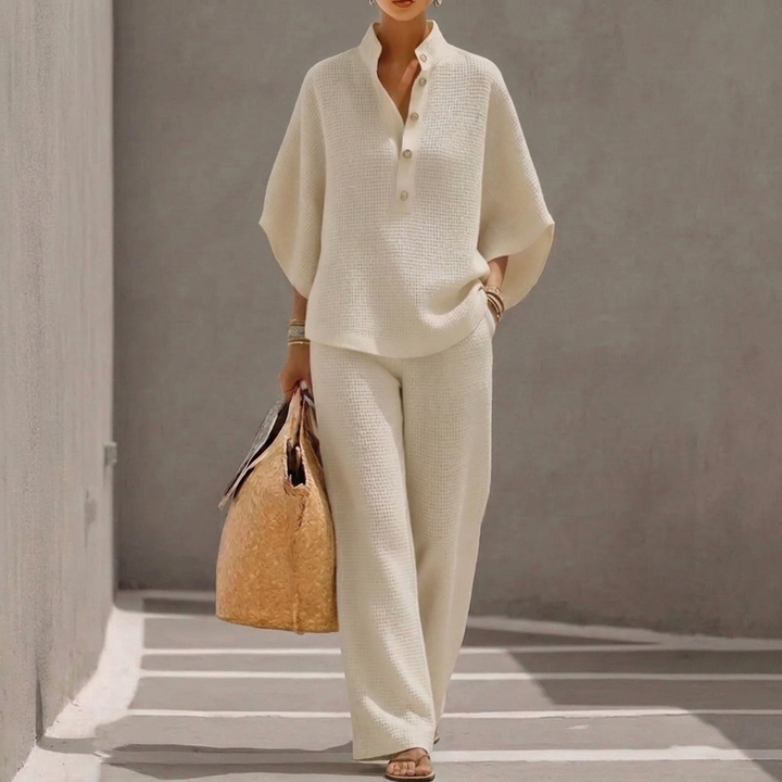 Women's straight leg short sleeve two piece outfit set for a relaxed yet stylish casual look.