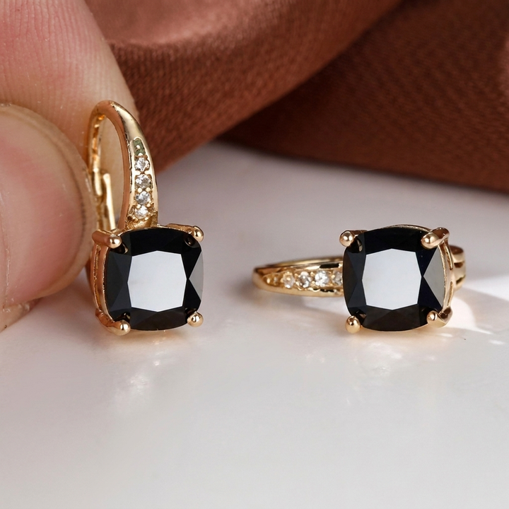 Modern women's square zircon ear hook earrings. Elegant geometric design, perfect fashion accessory for everyday wear.