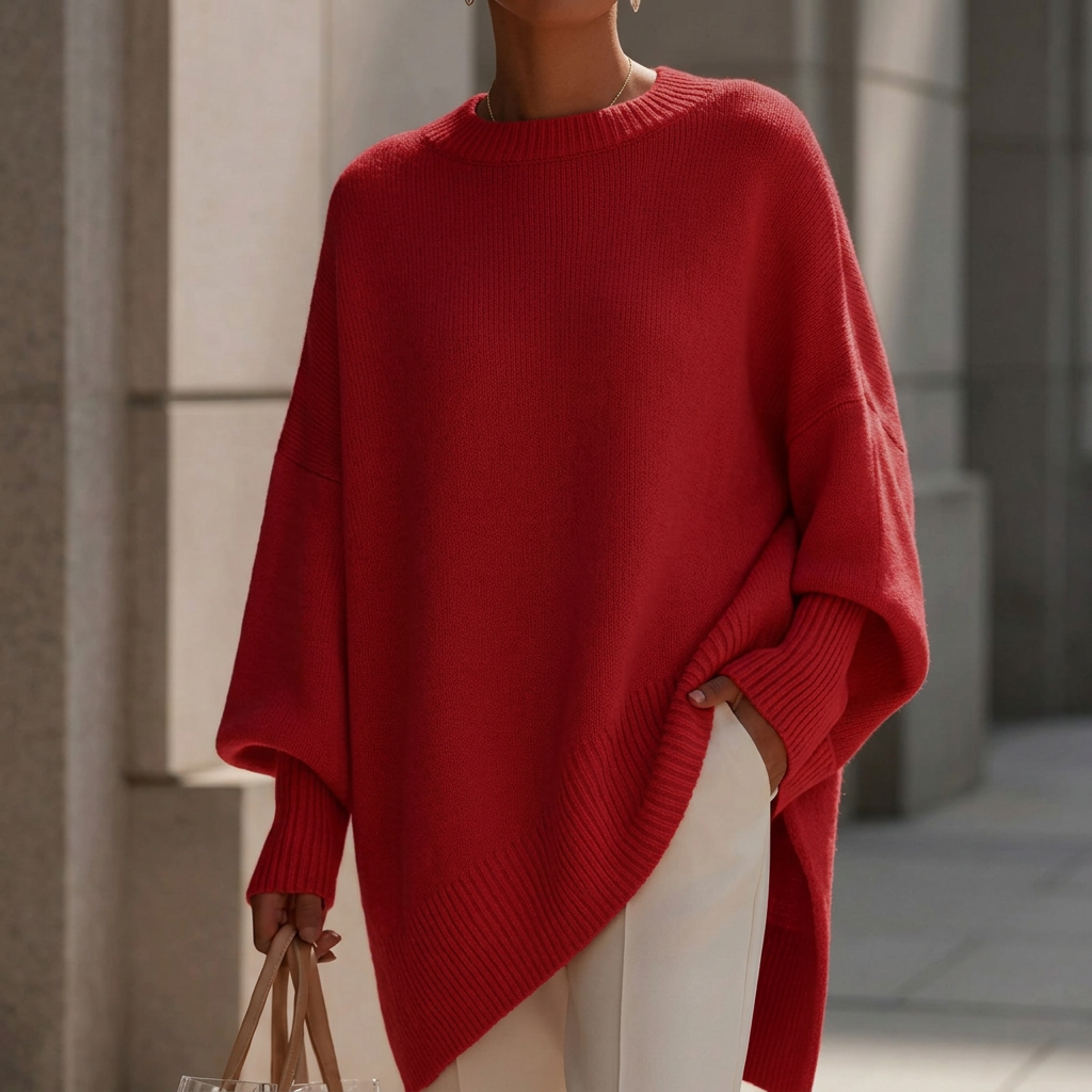 Women's round neck pullover sweater, perfect for layering. Soft, cozy & a must-have for winter style.