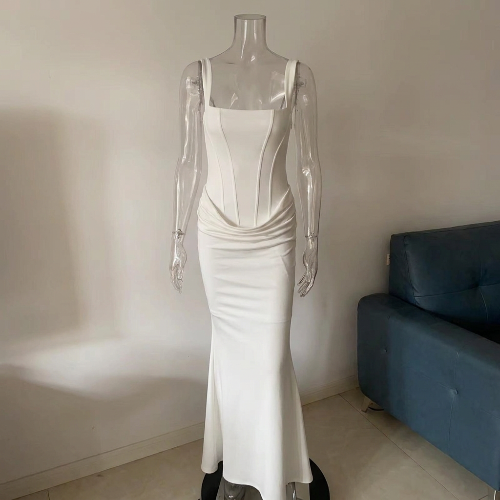 Stylish women's long slip dress, strapless and elegant, perfect party wear or special occasion dress.
