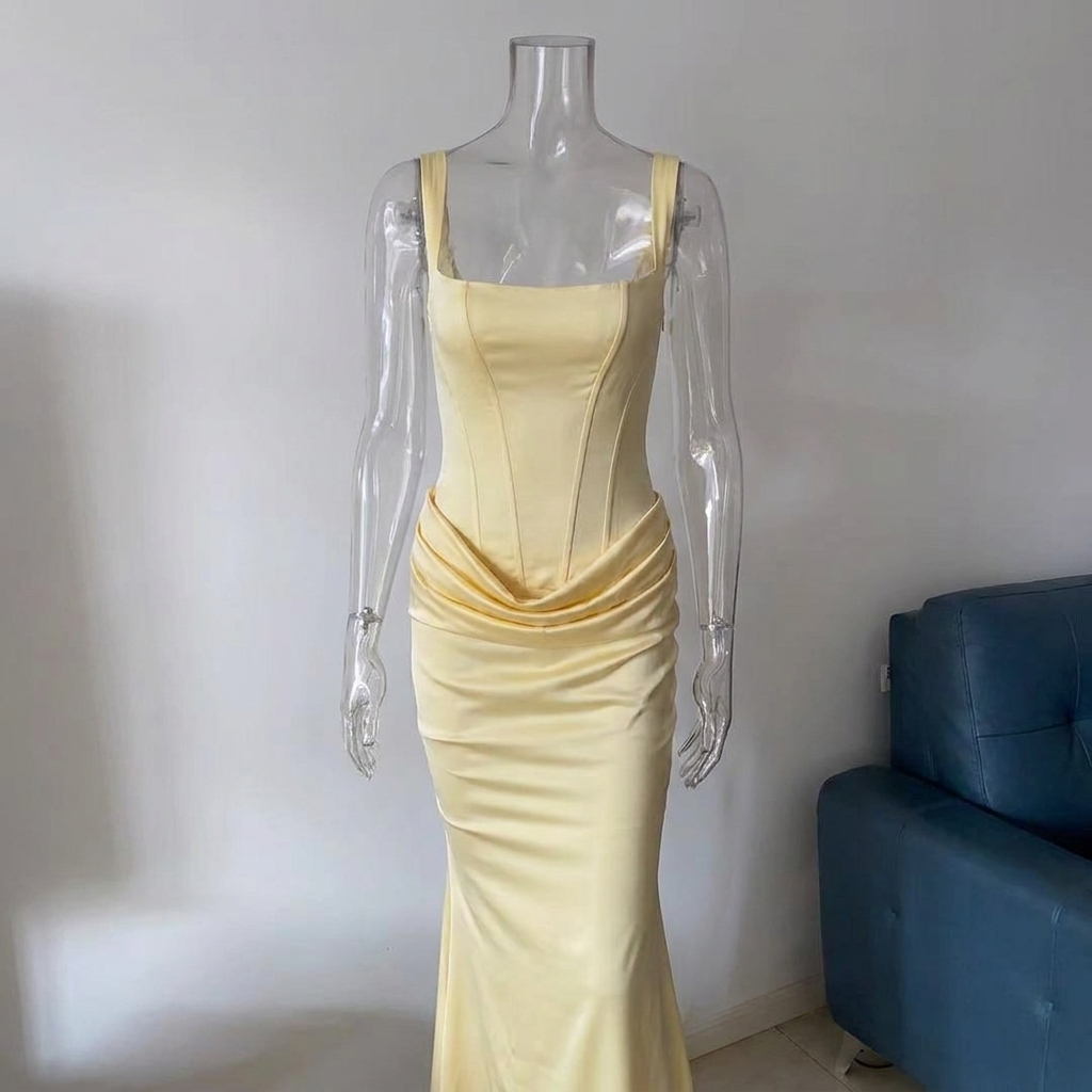 Chic strapless long slip dress for women, an elegant & flowing design for summer fashion & events.