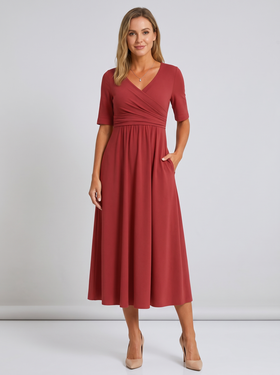 Versatile elegant V-neck wrap maxi dress, suitable for both casual and formal occasions.