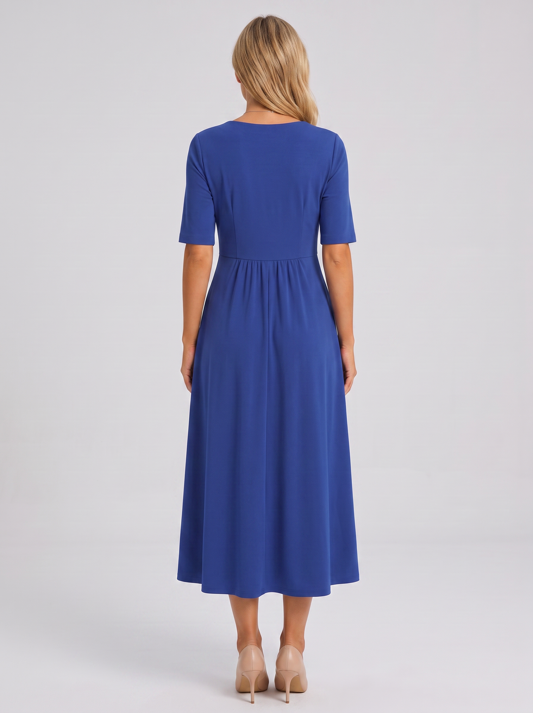 Flattering A-line wrap maxi dress for women, featuring a stylish V-neck and short sleeves.