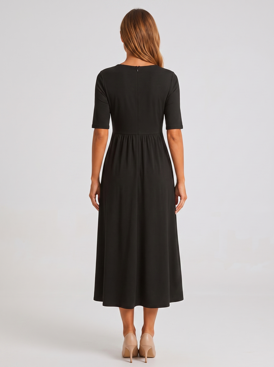 Women's elegant V-neck maxi dress with short sleeves and a flattering wrap design.