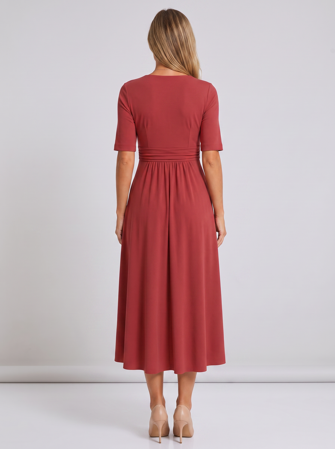 Flowy V-neck women's maxi dress, an elegant wrap style offering a flattering silhouette.