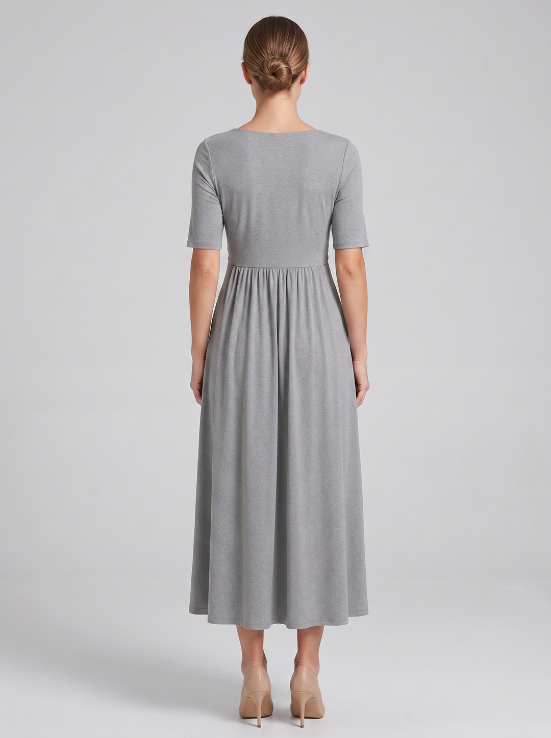Elegant V-neck wrap maxi dress, women's flattering A-line short sleeve flowy dress.